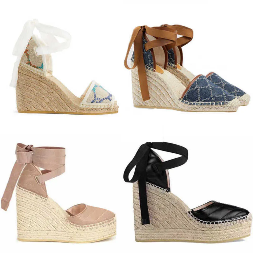 Designer-Damen-Keilplattform-Sandalen, Espadrille, echtes Leder, Knöchelschnürung, Matelasse-Damen-High-Heel, 12 cm, Essentia für alle Jahreszeiten, NO037