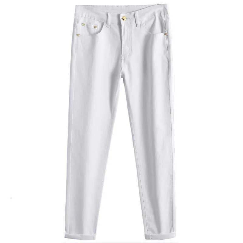 Jeans da uomo Designer nuovi jeans da uomo primavera estate puro nero bianco cotone bicolore elastico piccolo piede slim fit pantaloni coreani ricamati Medusa