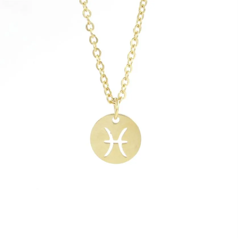 Zodiac signs birthday necklace 316l stainless steel- Pisces 18k gold plated 12 constellation pendant women jewelry gift259S