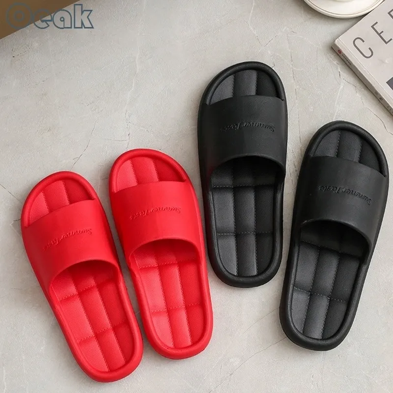 Slipare Badrum Slipper Non Slip Eva Dusch Slides Sandaler för kvinnor Män präglade sommarpool Flip Flop Indoor Home Shoe 230325