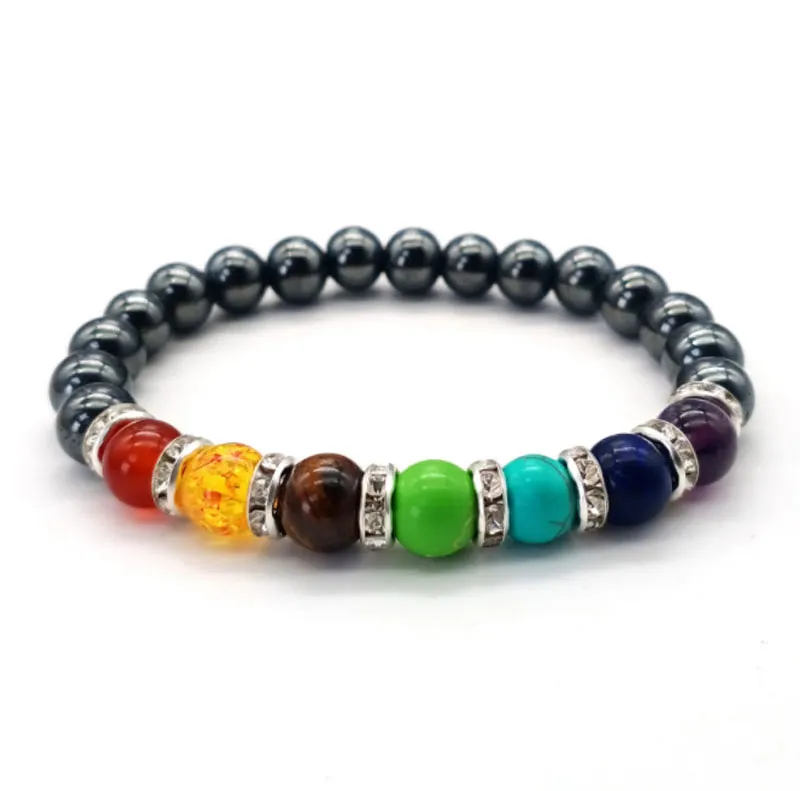 8mm Colorful Natural Stone Handmade Beaded Strands Charm Bracelets For Women Men Elastic Bangle Yoga Jewelry