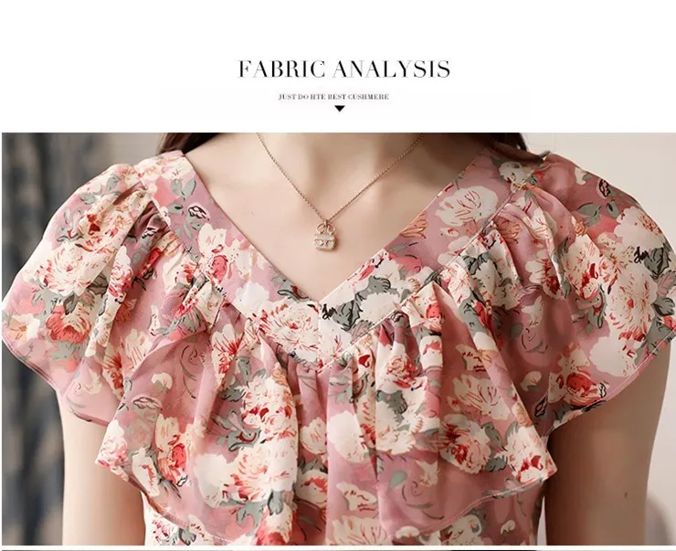 2018 Fashion Summer Blouses Women Shirts Plus Size Floral Tops Ladies Short Sleeve Chiffon Blusas Feminina Ruffled Blouse Mujer (11)