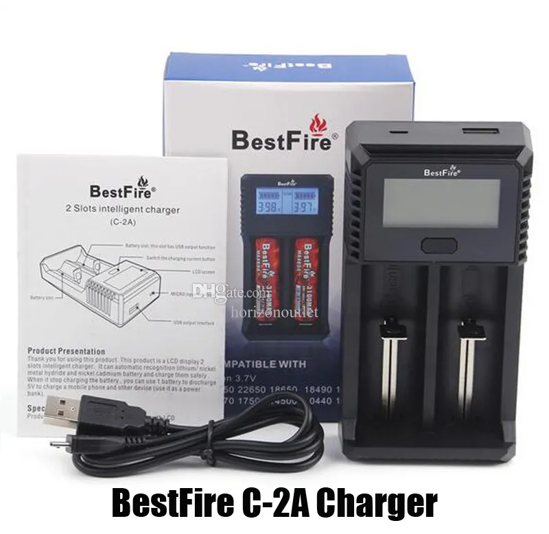 Caricabatterie USB BestFire autentico Caricabatterie intelligenti LCD C 2A 2 slot per 18650 26650 18350 22650 17500 14500 16340 Batteria al litio ricaricabile doppia veloce