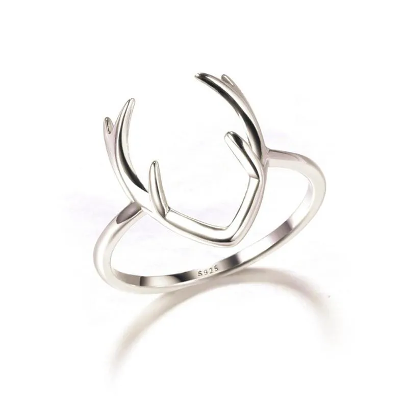 Alyans Limited Teklif Omyfun Antler Ring 925 STERLING Gümüş Takı Geyik Prata De Anel Sevimli Hayvan Anillo Bijoux