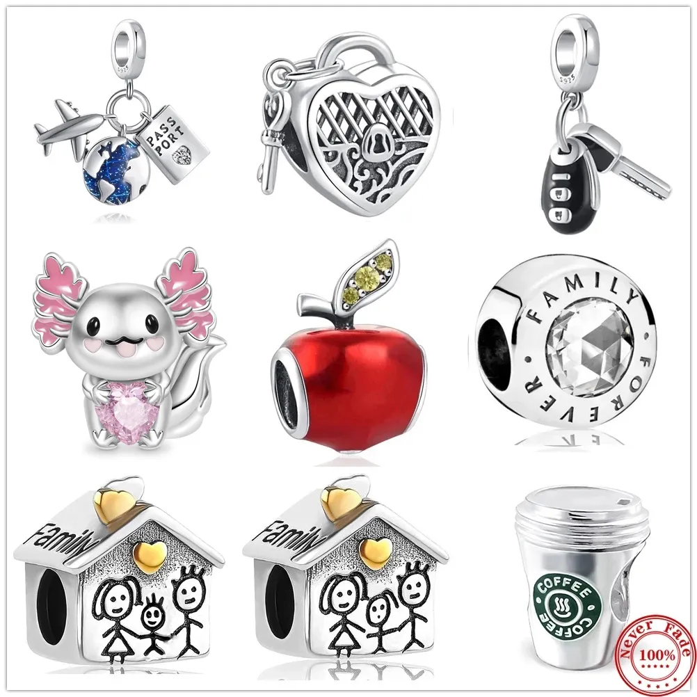 925 ciondoli di perle d'argento per bracciali con ciondoli pandora designer per donna House Family Boy Girl Tree Apple Pendant