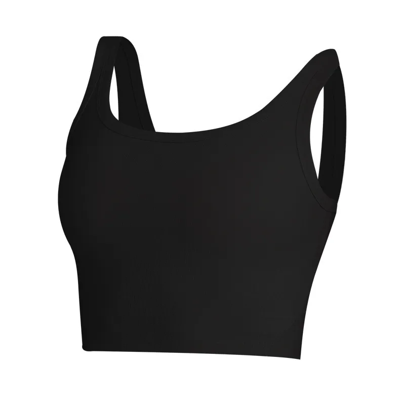 LL Original Yoga Outfit Factory Europe et États-Unis Nouveaux sous-vêtements de sport côtelés Antichoc Rassembler Soutien-gorge de fitness Couleur unie Beau dos Gilet de yoga