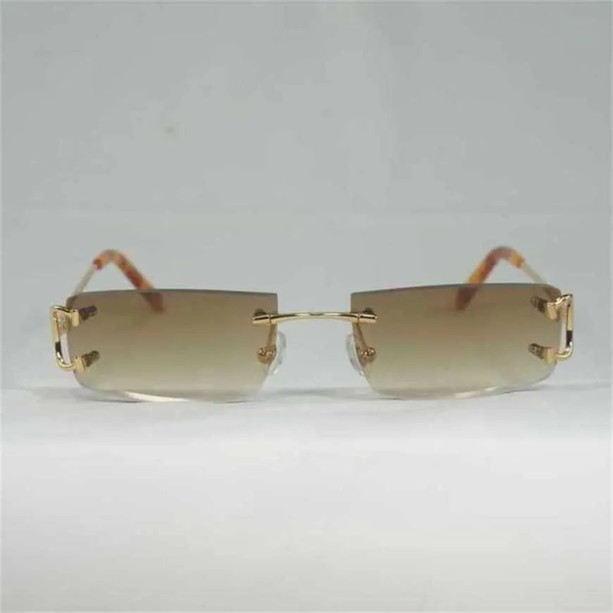 Luxus-Designer-Sonnenbrillen von hoher Qualität 20 % Rabatt auf Vintage kleine Gläser Draht randlos quadratisch Damen für Outdoor-Club klarer Rahmen Oculos Shades Kajia