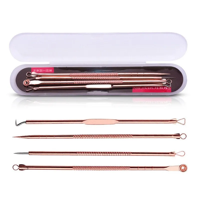 Sliver / Rose Gold Remover Needle Comédone Acné Pimple Belmish Extracteur Vacuum Thead Thead pour le visage Tool de soins de la peau 4PCS / SET