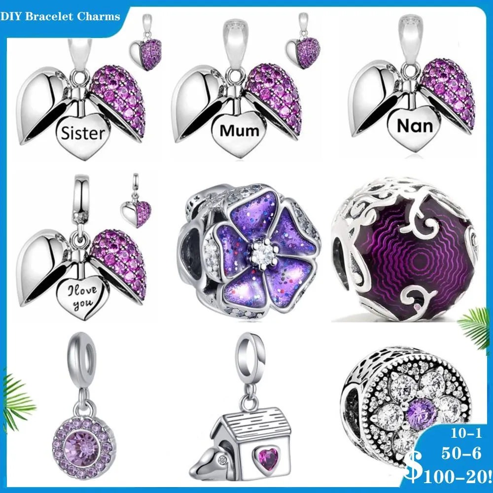 925 siver beads charms for pandora charm bracelets designer for women Purple Flower