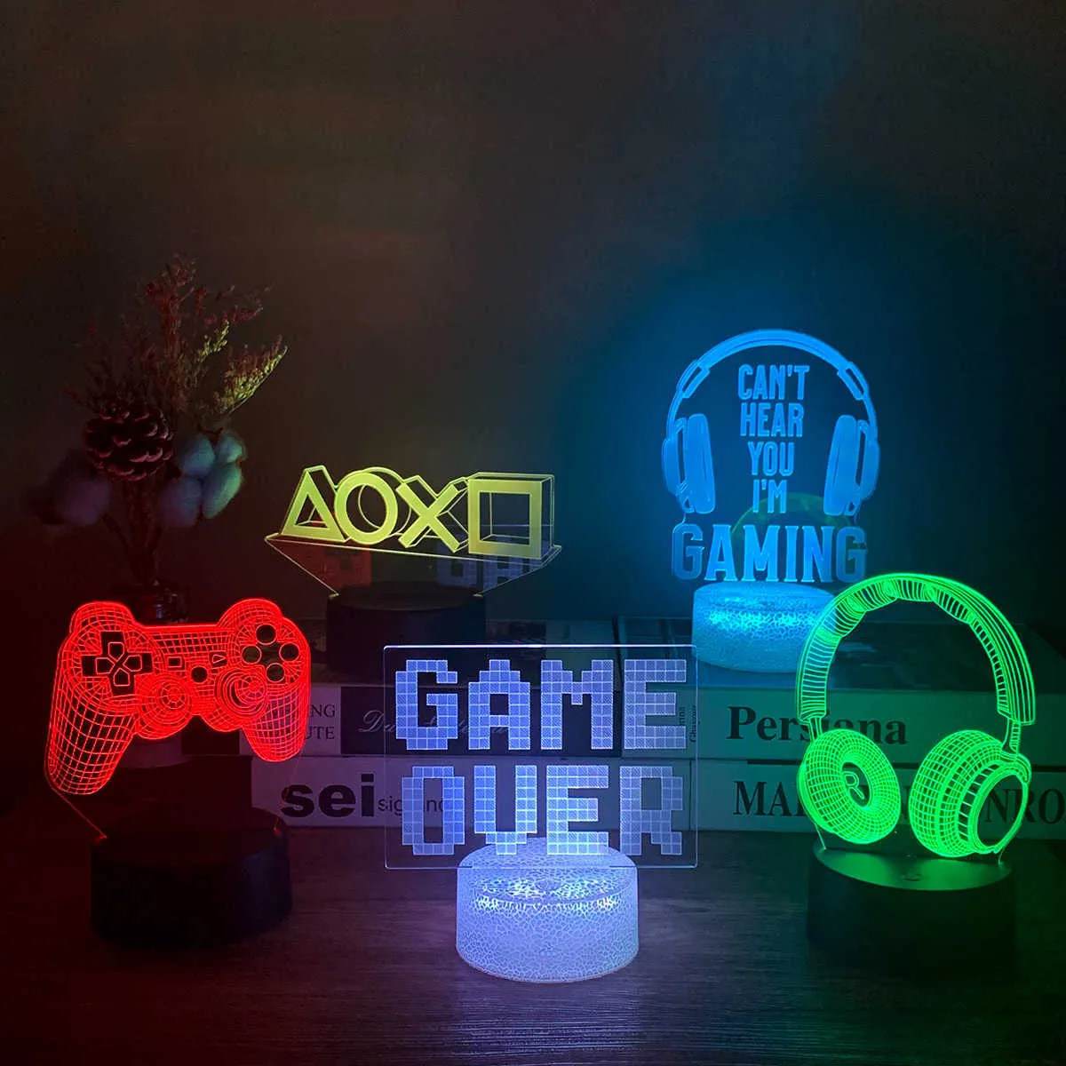 Luci notturne 3D LED Gaming Setup Lampada RGB Lampada da sala da gioco Decorazione Lampada da tavolo a luce notturna alimentata tramite USB per decorazioni per la camera da letto Luci natalizie P230325