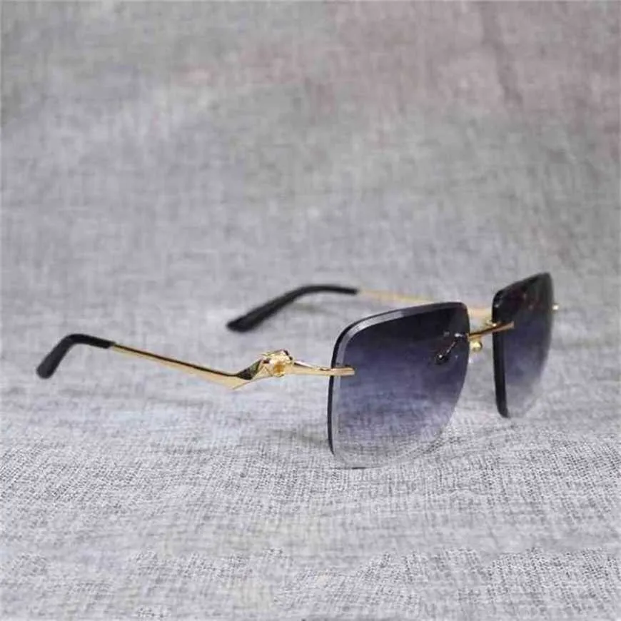 Lyxdesigner högkvalitativa solglasögon 20% rabatt på vintage rimlösa överdimensionerade män oculos leopard stil fyrkantig metall skugga skärningslins gafas kvinnor för utomhuskakor