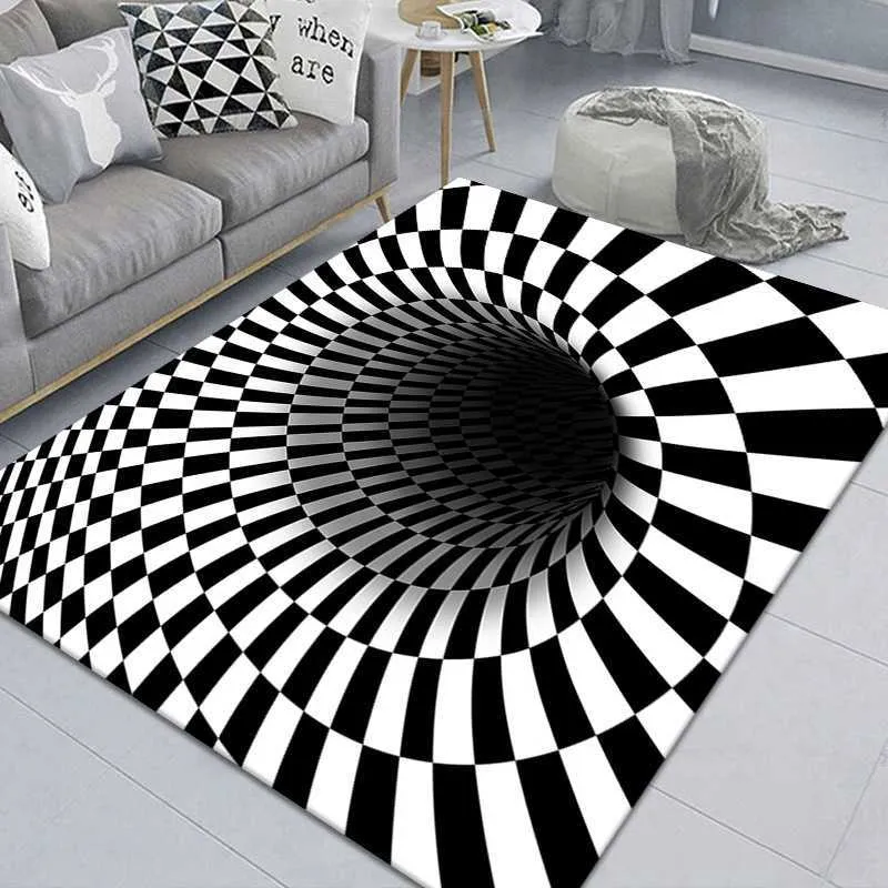 Tapetes Home Decor 3D Swirl Illusion Anti-Slip Tapete Tapete Área Tapete Geométrico Impressão Abstrata Óptica Sala de estar Quarto Tapete R230718