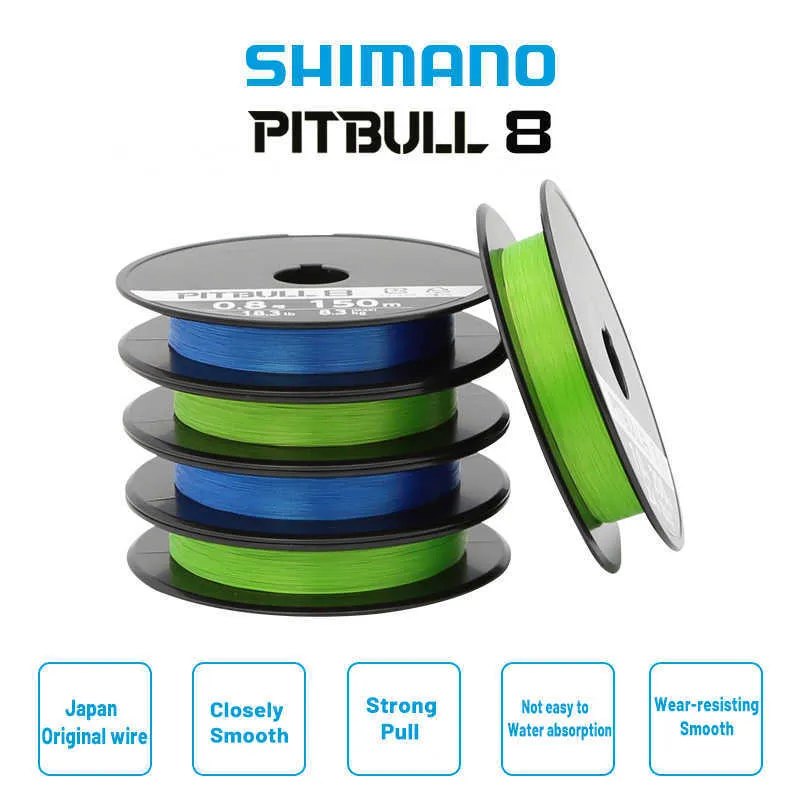 100% Original SHIMANO PITBULL X8 X12 Braided Fishing Line PE 150M 200M  Green Blue Made in Japan 0.6# 0.8# 1.0# 1.2# 1.5# 2.0#