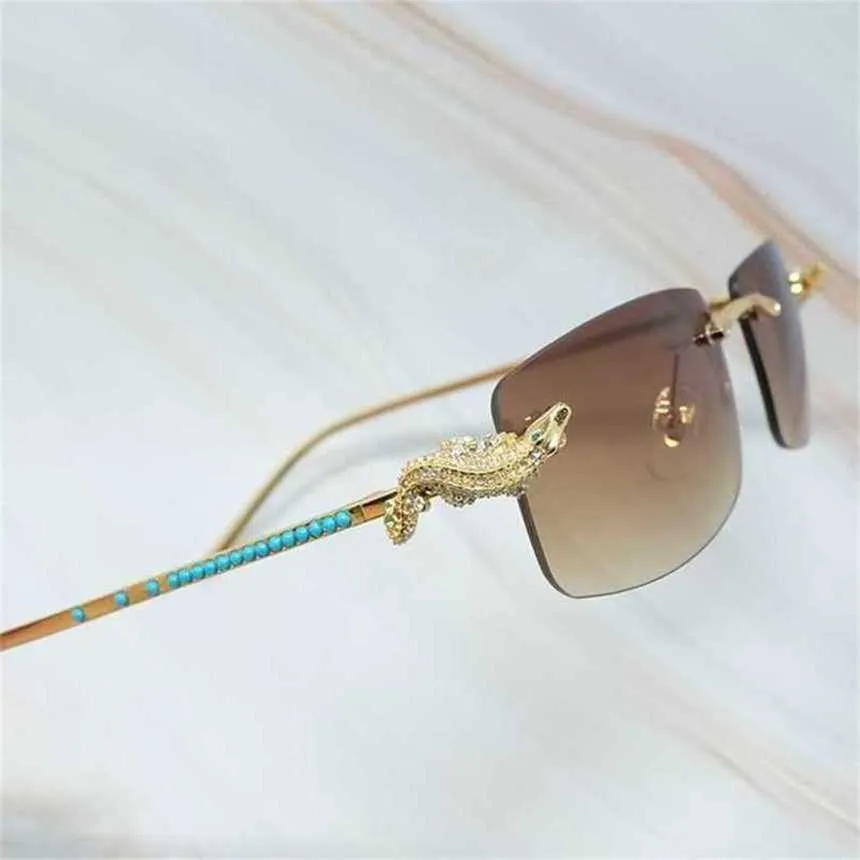 Lyxdesigner mode solglasögon 20% rabatt på gyllene corcodile rimlösa glas ram roston solglasögon kvinnor blå varumärke Menkajia