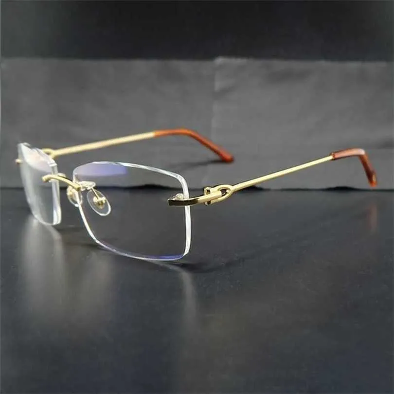 Mäns lyxdesigner Kvinnors solglasögon Rimless Clear Eye Frames Mens Transparenta Optical Spectacles Metal Deisgler Eyewear Fill Recept Glasögon