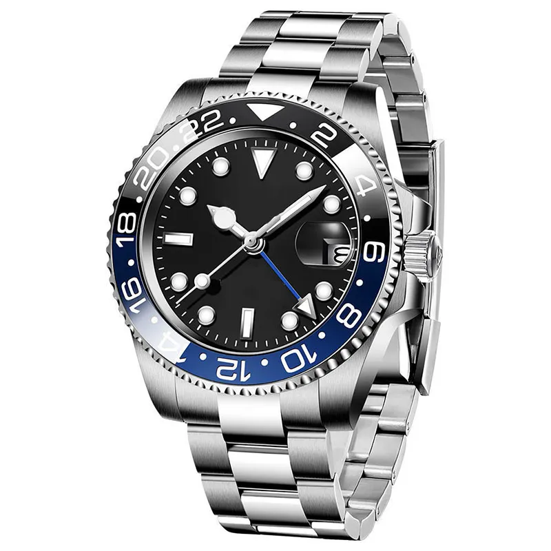 Męskie zegarek luksusowe automatyczne zegarki mechaniczne GMT 40 mm ze stali nierdzewnej złożony pasek klamry szafirowy szklany kalendarz ramki ceramiczny Montre de lukse zegarki