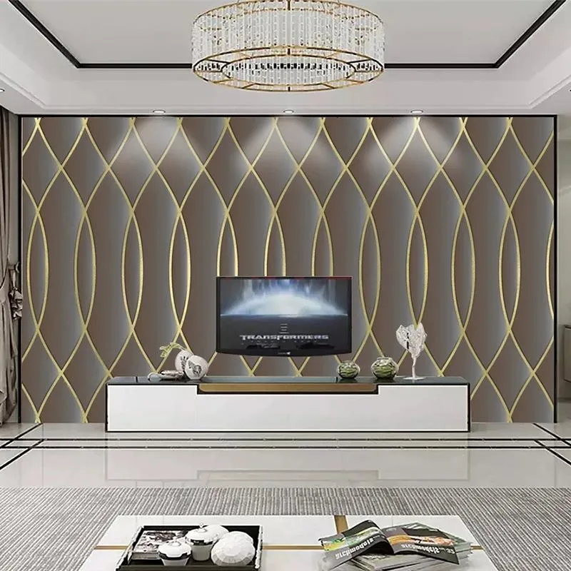 Tapeten Benutzerdefinierte Wandtapete Moderne 3D Abstrakte Geometrische Goldene Linien Luxus Wohnzimmer TV Hintergrund Wanddekoration Malerei