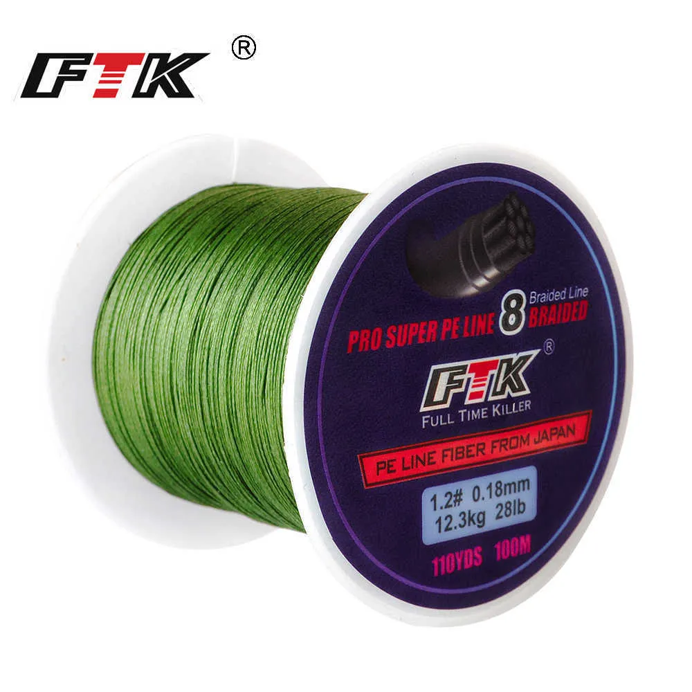 Accessoires de pêche FTK 100M 8 brins PE fil tressé ligne de pêche 110Yards Multifilament 0.16mm-0.40mm 20LB-90LB ligne de pêche en Fiber toute pêche P230325