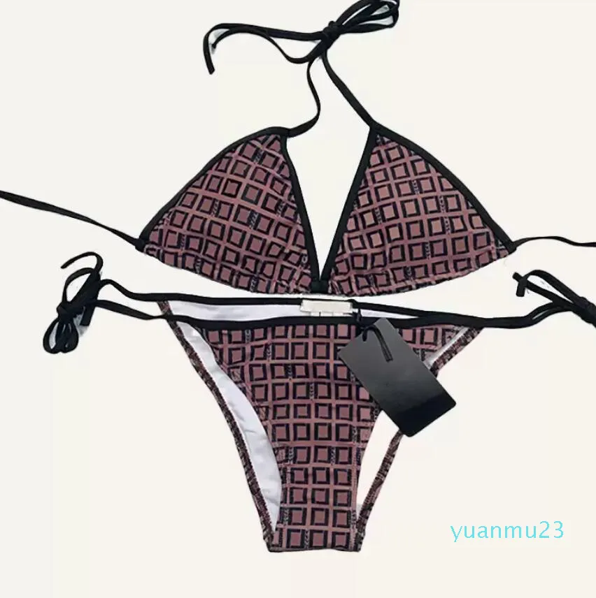 Bikini's voor vrouwen brutale hoge taille string Micro Bikini Designer Swimmel Swim suit veter Summer Split Swimsuit Bruin Wit Strappy Letter 065