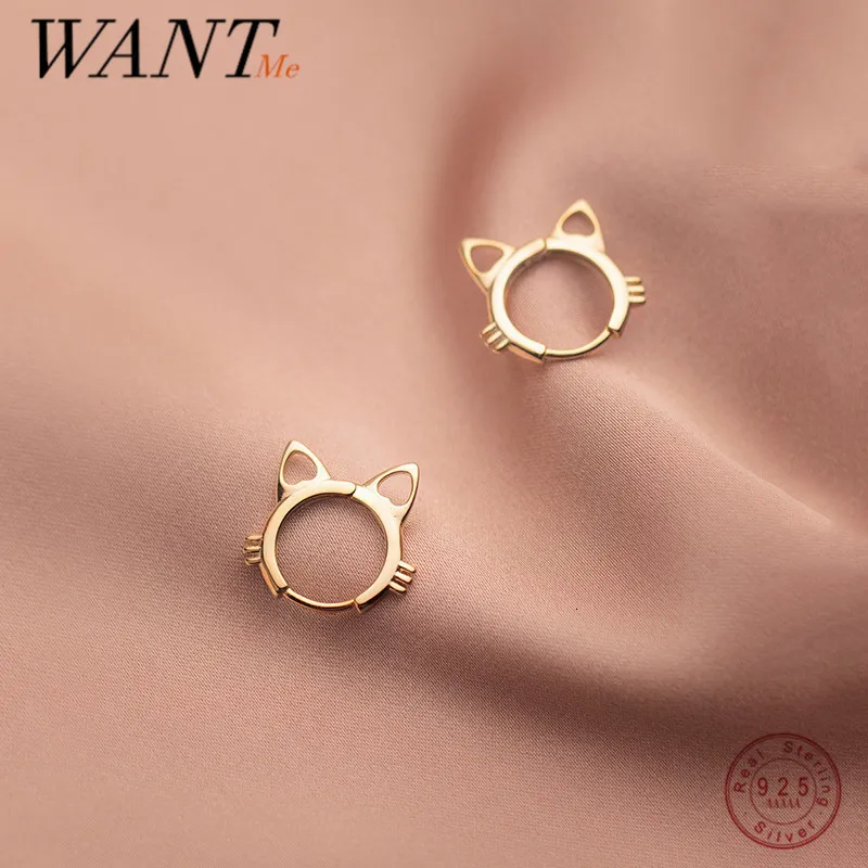 Stud WANTME 925 Sterling Silver Simple Fashion Teen Cute Cat Ear Buckle Earrings Chic Romantic Party Women Fine Piercing Gold Jewelry 230325