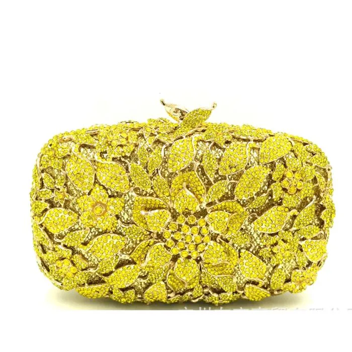 Evening Bags Fully YELLOW Crystal Women Metal DAY Clutches Bridal Wedding Handbags Purse Banquet Party Dinner Clutch Bag LadyEvening