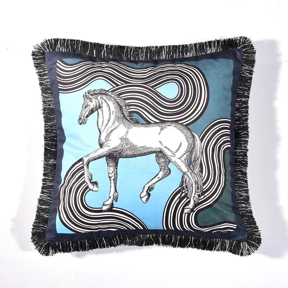 Marque cheval housse de coussin pour canapé chaise salon corps imprimé mandrky gland taie d'oreiller jeter oreillers décor maison décorative
