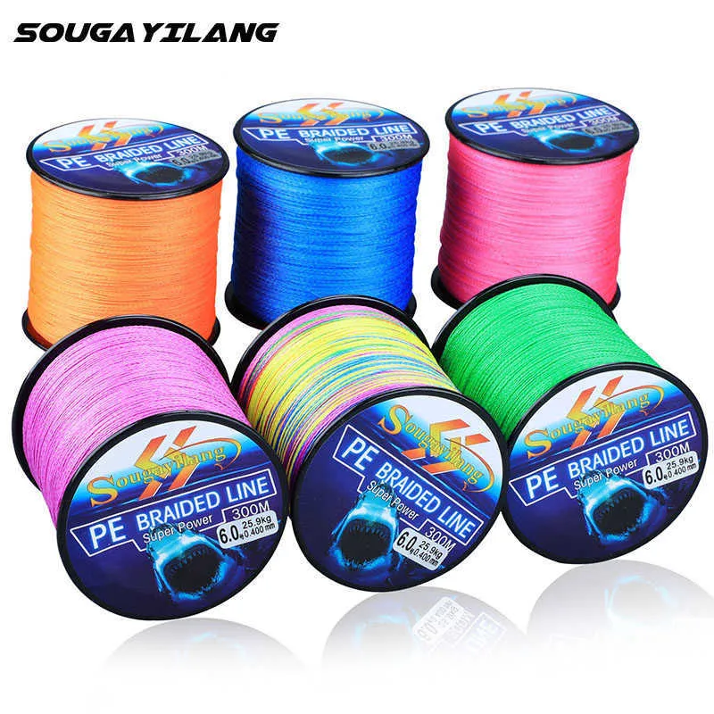 Accessoires de pêche Sougayilang 300M 4 Brins Tressé Ligne de Pêche 0.12-0.5mm 6.3-32.8kg Lisse Résistant à l'Abrasion Basse Mémoire PE Ligne De Pêche P230325