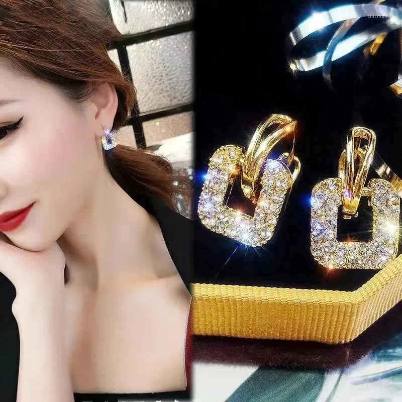 Orecchini con clip alla moda senza piercing per donne e ragazze in stile coreano, eleganti gioielli in cristallo, regalo per signora