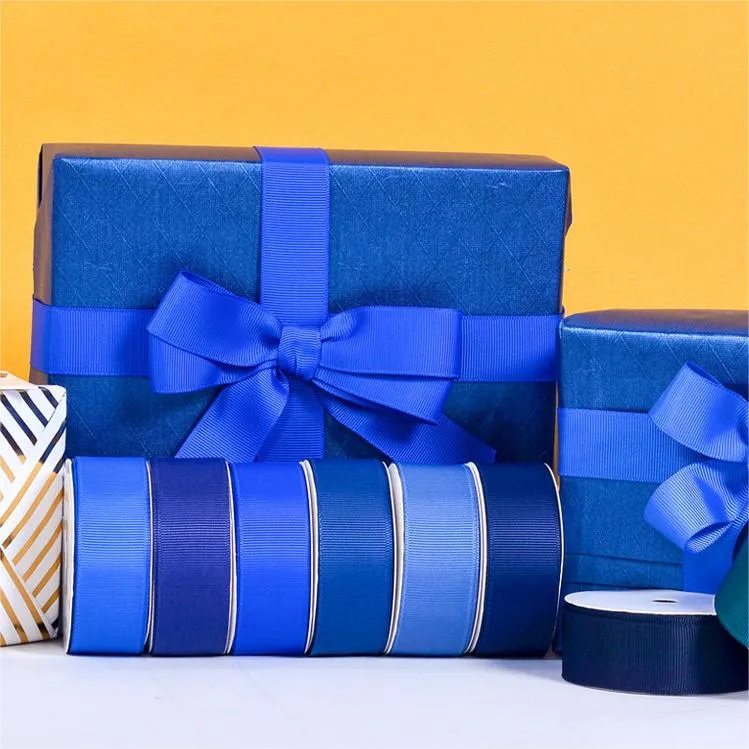 Fancy Polyester Light Blue Series Grosgrain Ribbon for DIY Gift