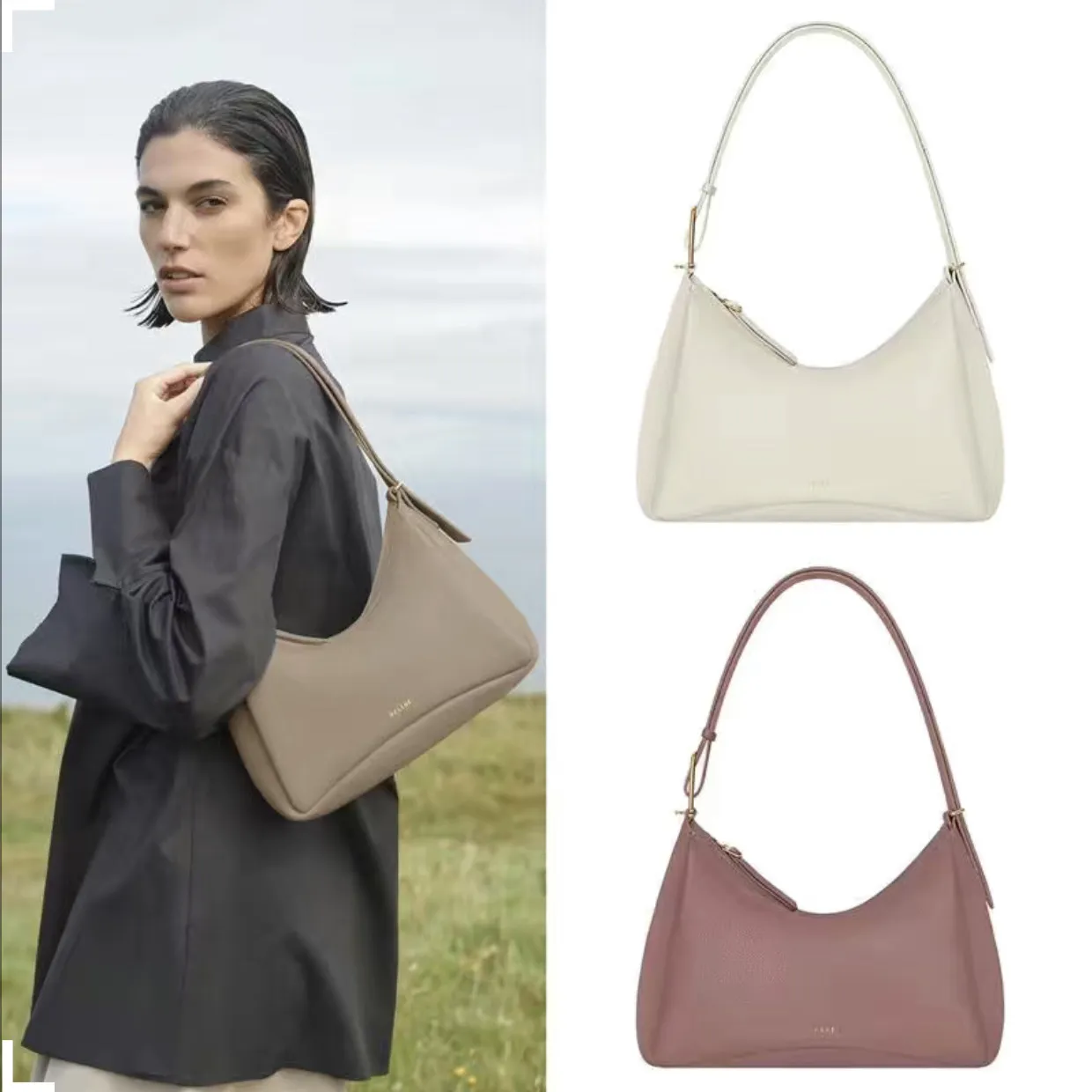 Bolsa de axila Crescent Lychee Grain Couro portátil Mensageiro de ombro bolsa de ombro de couro feminina bolsas hobo para mulheres bolsas hobo Loop meia-lua baguete