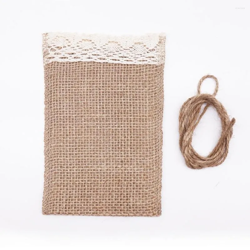 Geschenkverpackung, 1 Stück, natürliche Jute-Spitzenbeutel, 10,5 x 16 cm, Vintage, wiederverwendbarer Schmuckbeutel, Verpackung, Weihnachten, Hochzeit, Party, Süßigkeitenbeutel