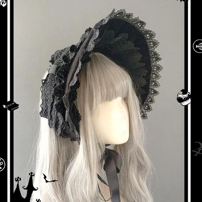Wide Brim Hats Rose Sanctuary - Lolita Retro Lace Trimning Victorian Half -head motorhuven av Infatawide