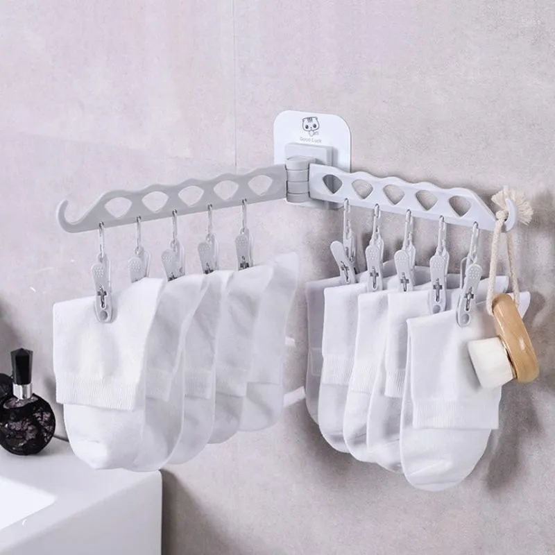 Cintres 10 Clips Tenture Murale Porte-Vêtements Salle De Bains Serviette Cintre Pliant Pince À Linge Sous-Vêtements Chaussettes Stand