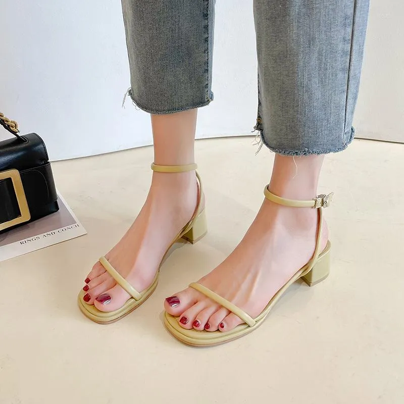Dress Shoes Summer Square Toe Sandals Women Casual Mid Heels Chunky Designer Slingback Pumps Office Lady Mujer Zapatos 2023