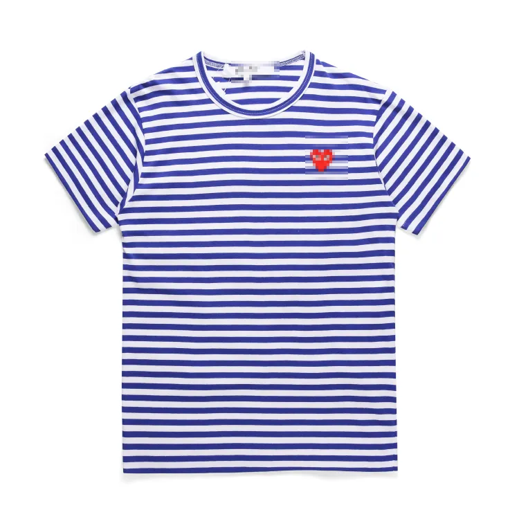 T-shirt design T-shirts homme CDG Com Des Garcons PLAY T-shirt manches courtes coeur rouge rayé bleu/blanc grande taille T-shirt femme