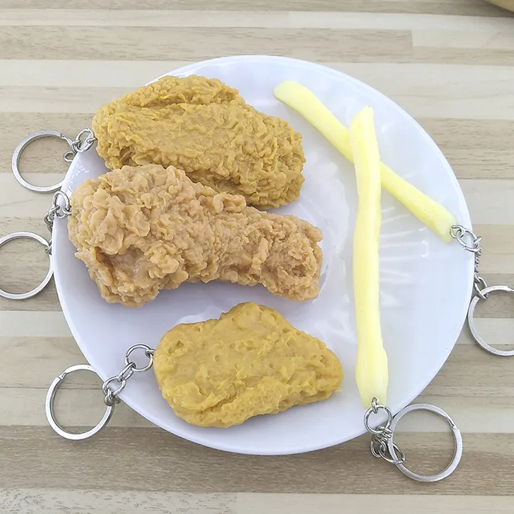 Porte-clés de Simulation de nourriture, frites, pépites de poulet, cuisses de poulet frites, pendentif alimentaire, jouet pour enfants, cadeau promotionnel