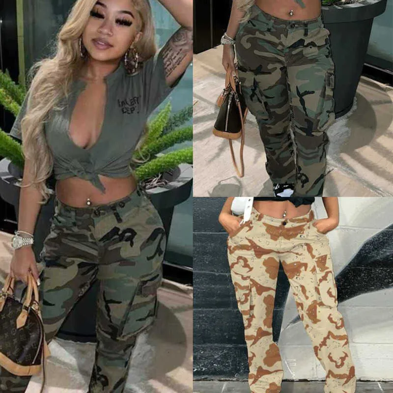 Womens Pants Capris Clothes Casual Print Camouflage Trousers Baggy Straight Pants