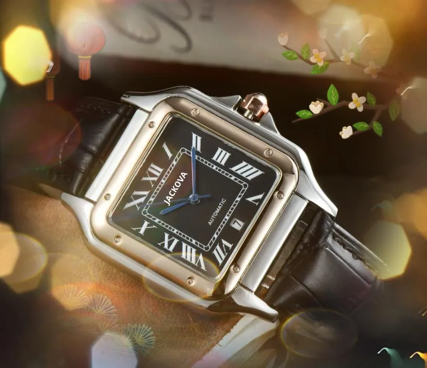 Ouro rosa relógio de quartzo quadrado amantes masculino ouro rosa prata tanque série luxo cinto de couro genuíno negócios fecho analógico casual relógio de pulso Montre De Luxe