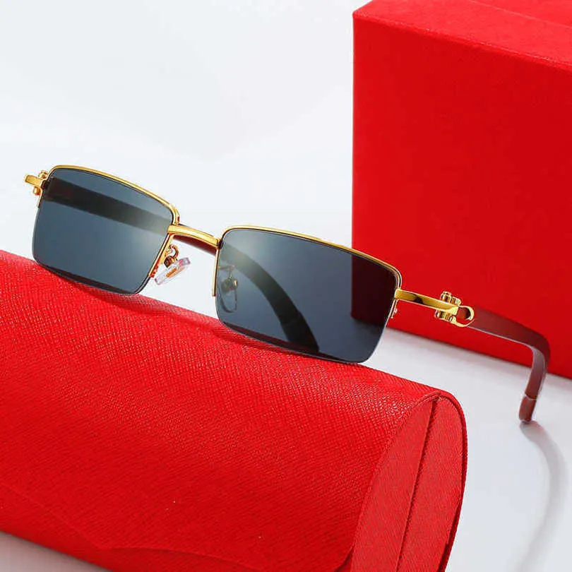 10% zniżki na luksusowy projektant Nowe okulary przeciwsłoneczne dla mężczyzn i damskich 20% zniżki na metal z drewnianą pudełko na nogi moda osobowość płaska lustro para