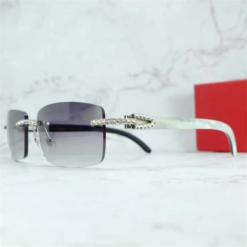 Designer de luxe lunettes de soleil de mode 20% de réduction strass carré bois corne de buffle diamant glacé lunettes mode hommes sans monture Buffs lunettes de soleil