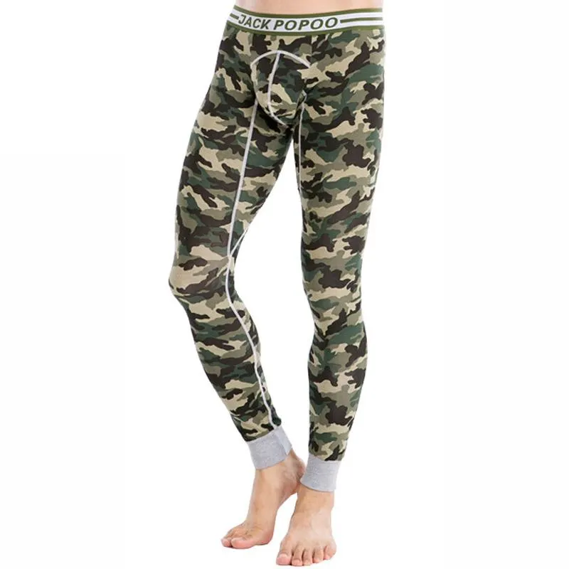 Hommes sous-vêtement thermique hommes Camouflage rayure hommes Sexy chaud longs Johns mince élastique pantalon homme Legging vêtements de nuit pantalon