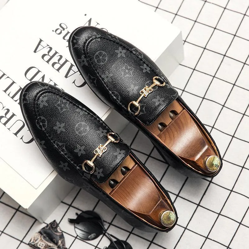 Luxury Printed Pattern Mens Loafer Dress Shoes Genuine Leather Oxfords ...