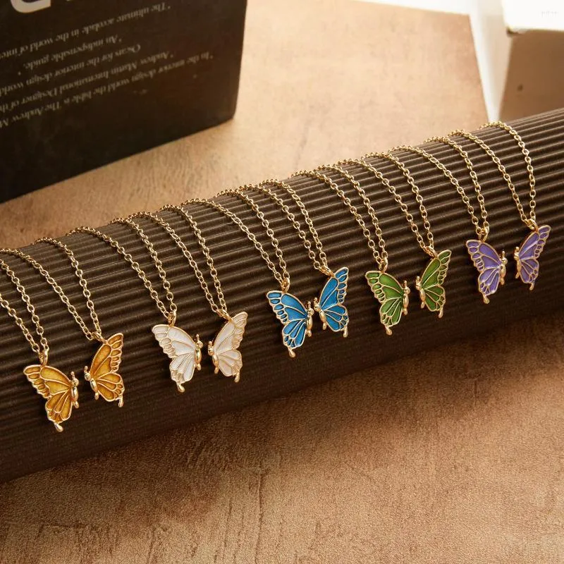 Chains 2pcs/set Exquisite Friend Butterfly Necklace For Women Enamel Animal Friendship Card Clavicle Chain Choker Luxury Jewelry