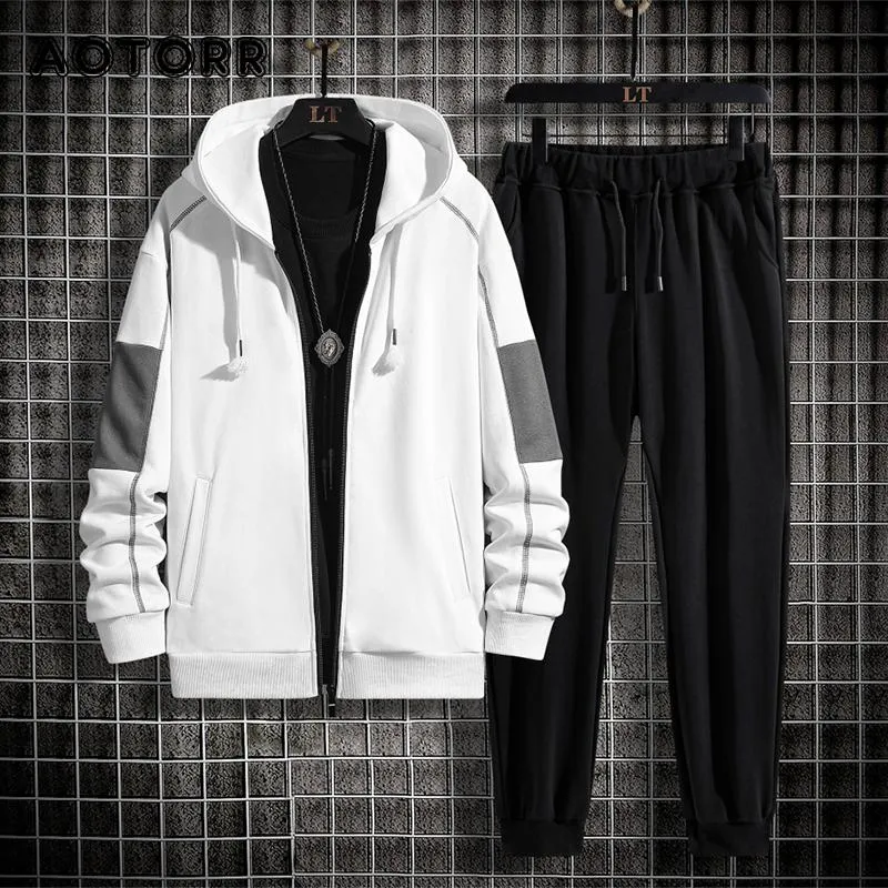 Jogging Clothing Men's Spring Autumn Two Pieces Sets Fashion Street Trendy Hooded Jacket Pants Men Hip Hop Casual Zipper Set Male