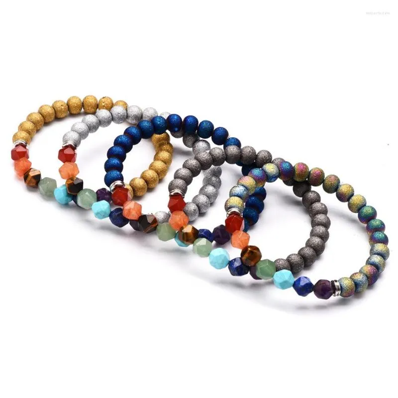 Bracelets de charme 5 cores feitas artesanais de pedra natural cortado Energia de cristal ioga Cura de pulseira de face ioga 7 chakra para mulheres homens
