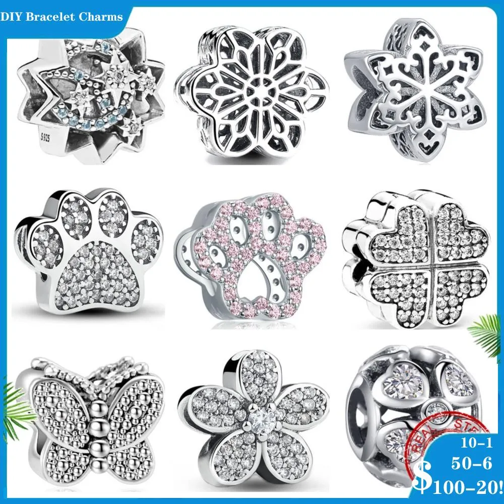 925 siver beads charms for pandora charm bracelets designer for women Paw Butterfly Flower Pattern Cross Openwork