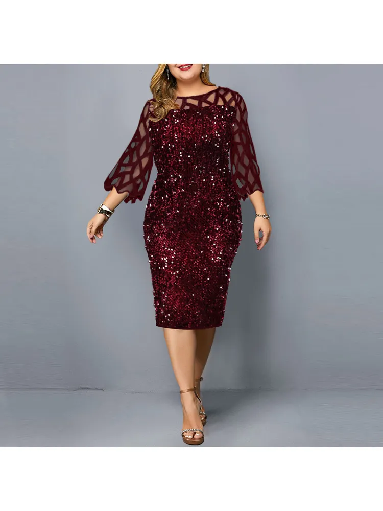 Abiti taglie forti Taglie forti Abbigliamento donna Pizzo Ritaglio Paillettes Design Sexy Tinta unita Abito da sera sottile Abiti da sposa eleganti per le donne ONeck 230325