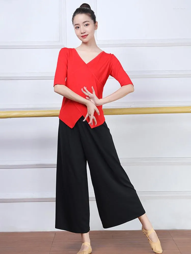 Stage Wear Half Sleeve Solid Color Dance Top Long Pant Suit Luxury Evening Street Pole Costume Ladies Special Occasions Classical Show