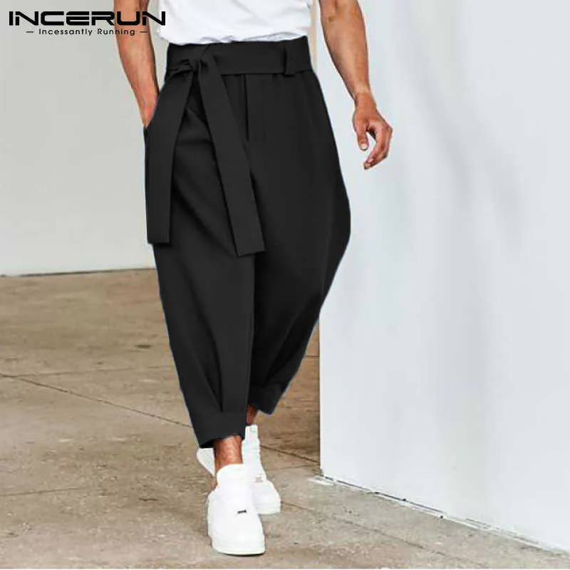 سروال الرجال Incerun 2023 New Men's Fashion Solid Color Pants Casual حريم الحريم بنطلون الساق الواسعة الساق الساقية S-5XL 7 W0325
