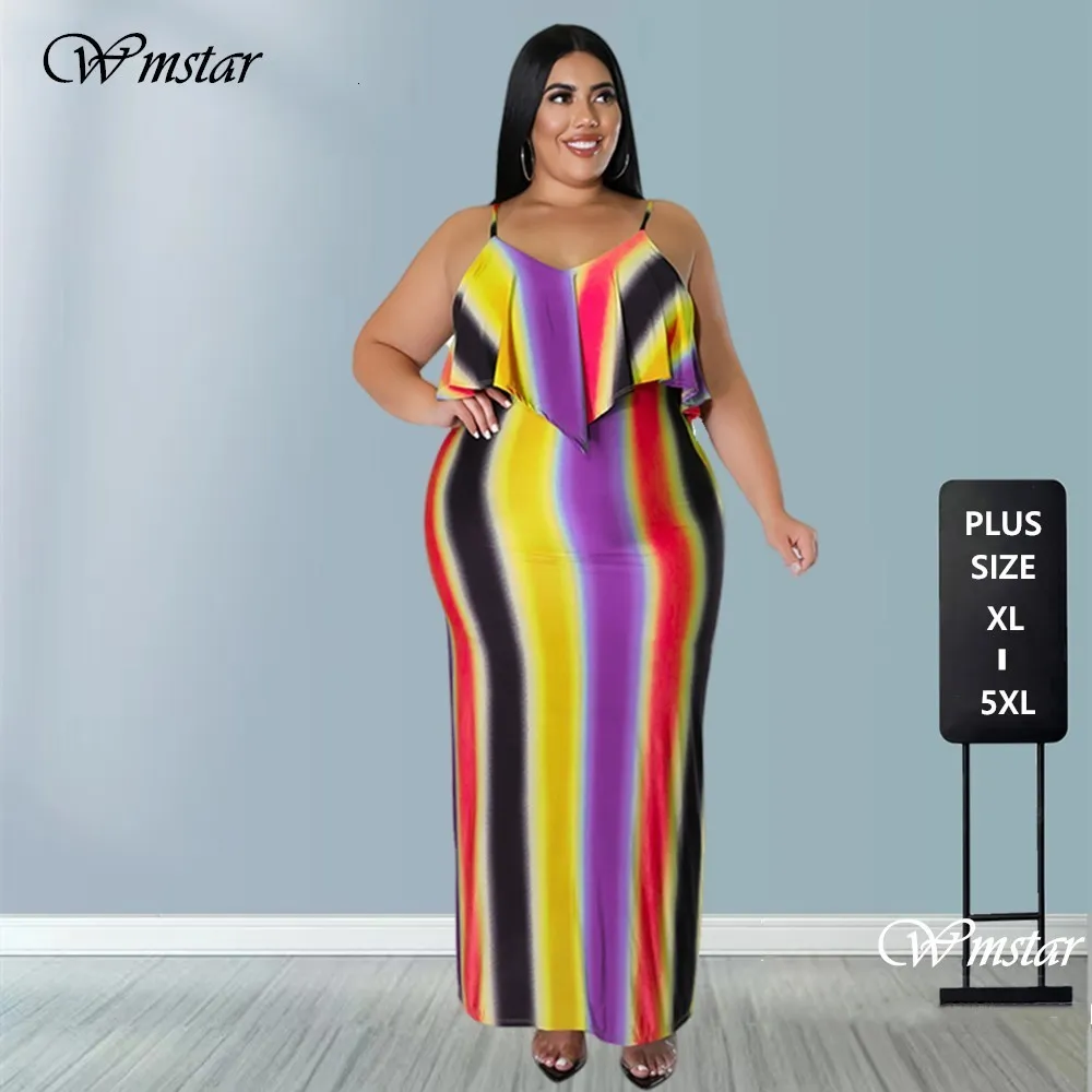 Plus size jurken wmstar plus size jurken voor vrouwen kleding gestreepte print sexy elegante stretch slip avond maxi jurken groothandel druppel 230325